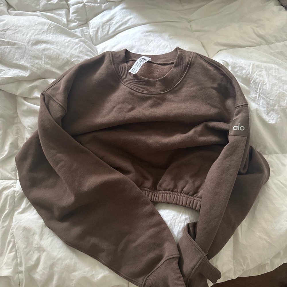 ALO devotion hot coco brown cropped crewneck pullover - Picture 1 of 3